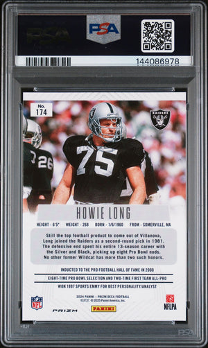 Howie Long 2024 Panini Prizm Deca Silver Oakland Raiders Signed Football Card #174 Authentic Auto Graded PSA 10 Cert #144086978-Powers Sports Memorabilia