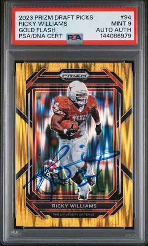 Ricky Williams 2023 Panini Prizm Draft Picks Texas Longhorns Signed Football Card #94 Gold Flash Authentic Auto Graded PSA 9 Cert #144086979 41/49-Powers Sports Memorabilia