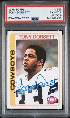 Tony Dorsett 1978 Topps Dallas Cowboys Signed Football RC Rookie Card #315 Graded PSA 6 Auto 9 Cert #144249293-Powers Sports Memorabilia