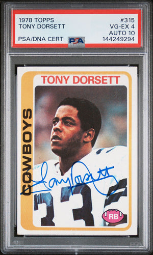 Tony Dorsett 1978 Topps Dallas Cowboys Signed Football RC Rookie Card #315 Graded PSA 4 Auto 10 Cert #144249294-Powers Sports Memorabilia