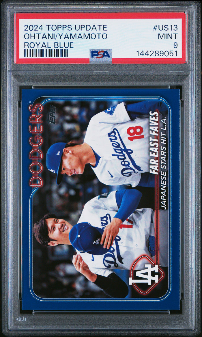 Shohei Ohtani Yoshinobu Yamamoto 2024 Topps Update Los Angeles Dodgers Royal Blue Baseball Card #US13 Graded PSA 9 Cert #144289051-Powers Sports Memorabilia