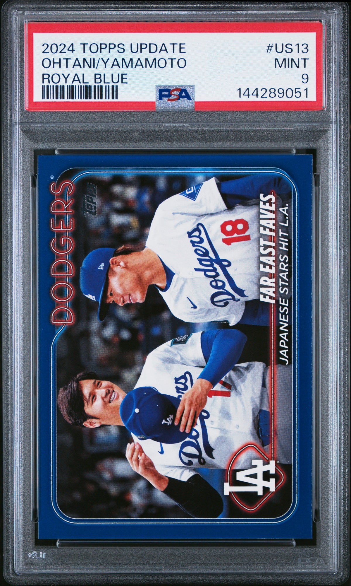 Shohei Ohtani Yoshinobu Yamamoto 2024 Topps Update Los Angeles Dodgers Royal Blue Baseball Card #US13 Graded PSA 9 Cert #144289051-Powers Sports Memorabilia
