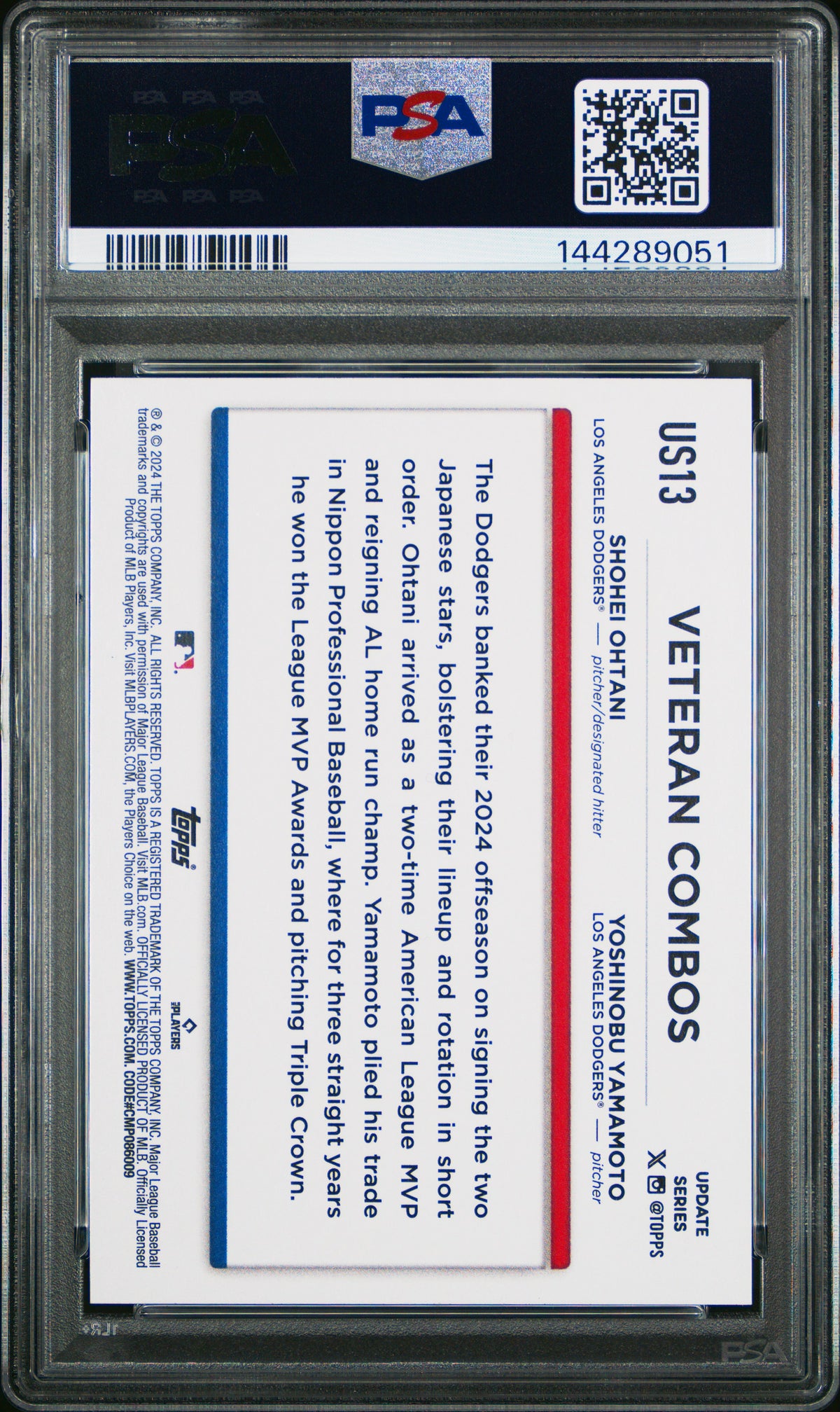Shohei Ohtani Yoshinobu Yamamoto 2024 Topps Update Los Angeles Dodgers Royal Blue Baseball Card #US13 Graded PSA 9 Cert #144289051-Powers Sports Memorabilia