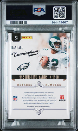 Randall Cunningham 2010 Playoff National Treasures Notable Numbers Materials Philadelphia Eagles Signed Football Jersey Game Worn Card #23 Graded PSA 10 Auto 10 Serial 45/99 Cert #144419467-Powers Sports Memorabilia