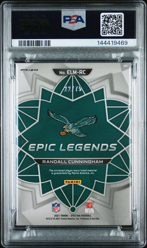 Randall Cunningham 2021 Panini Spectra Epic Legends Materials Hyper Philadelphia Eagles Signed Football Jersey Used Card #RC Graded PSA 10 Auto 10 Serial 22/75 Cert #144419469-Powers Sports Memorabilia