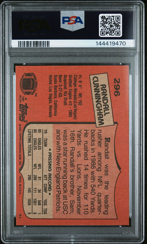 Randall Cunningham 1987 Topps Philadelphia Eagles Signed Football RC Rookie Card #296 Graded PSA 8 Auto 10 Cert #144419470-Powers Sports Memorabilia