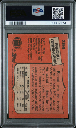 Randall Cunningham 1987 Topps Philadelphia Eagles Signed Football RC Rookie Card #296 Graded PSA 5 Auto 10 Cert #144419473-Powers Sports Memorabilia