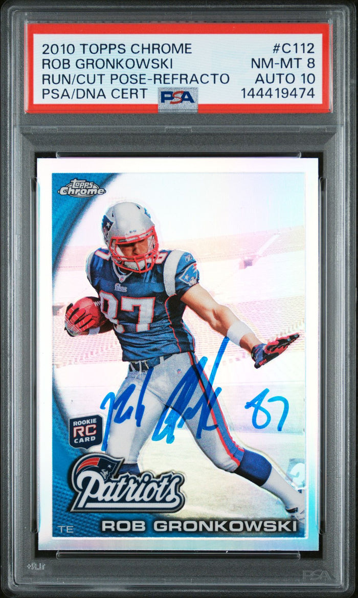 Rob Gronkowski 2010 Topps Chrome Refractor New England Patriots Signed Football RC Rookie Card #C112 Graded PSA 8 Auto 10 Cert #144419474-Powers Sports Memorabilia