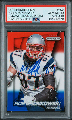 Rob Gronkowski 2014 Panini Prizm Red White Blue New England Patriots Signed Football Card #152 Graded PSA 10 Auto 10 Cert #144419479-Powers Sports Memorabilia