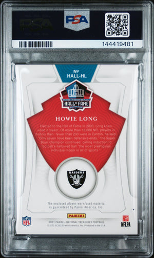 Howie Long 2021 National Treasures of the Hall Gold Oakland Raiders Signed Patch Football Jersey Used Card #HL Graded PSA 10 Auto 10 Serial 4/10 Cert #144419481-Powers Sports Memorabilia