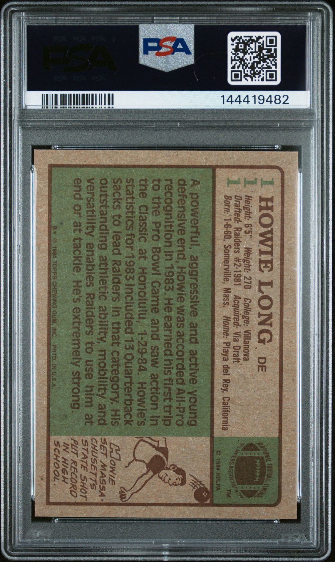 Howie Long 1984 Topps Oakland Raiders Signed Football RC Rookie Card #111 Graded PSA 8 Auto 10 Cert #144419482-Powers Sports Memorabilia