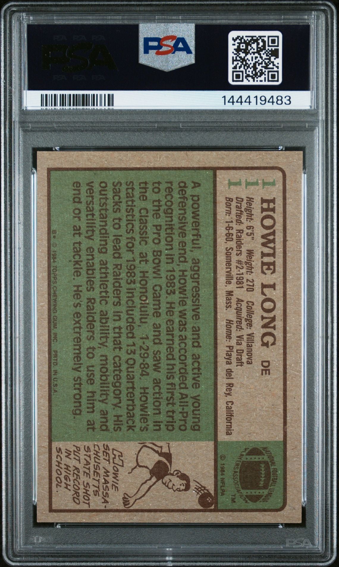 Howie Long 1984 Topps Oakland Raiders Signed Football RC Rookie Card #111 Graded PSA 6 Auto 10 Cert #144419483-Powers Sports Memorabilia