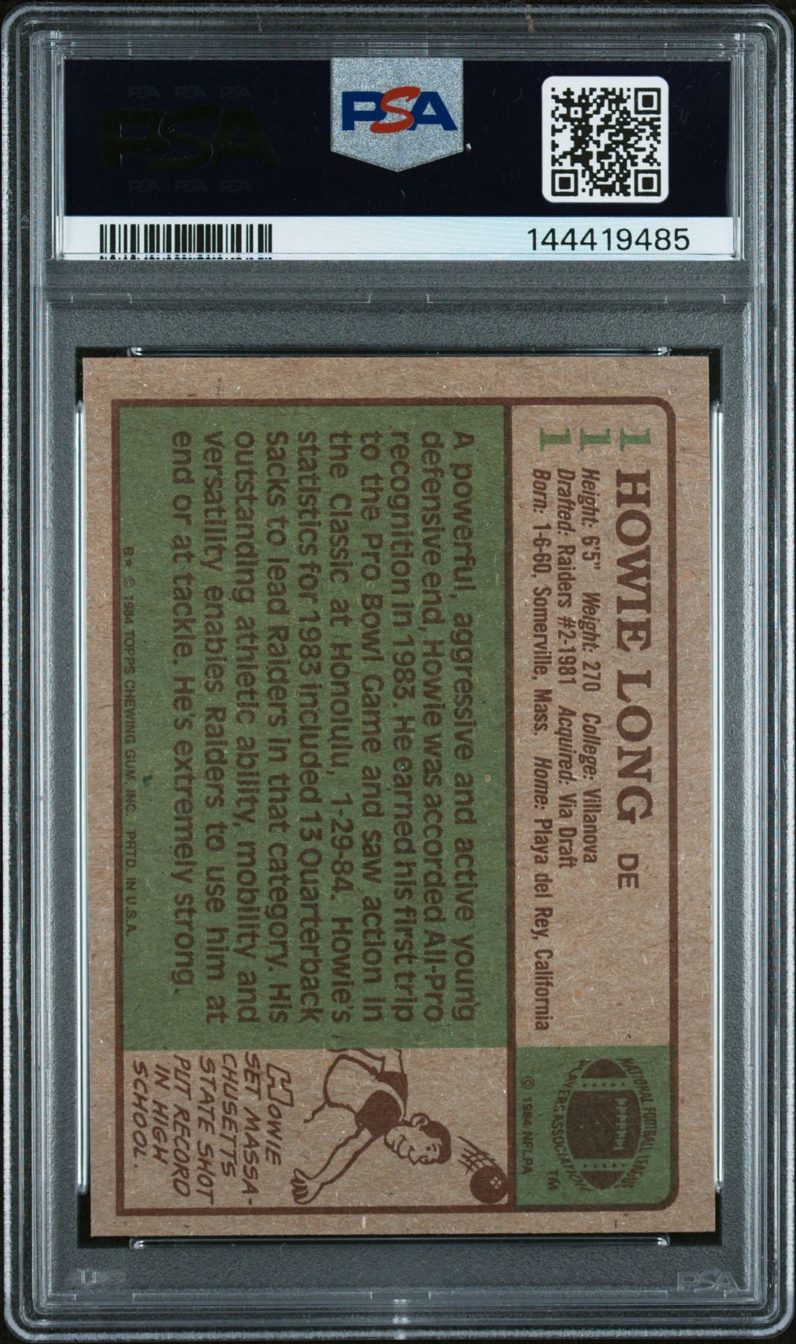 Howie Long 1984 Topps Oakland Raiders Signed Football RC Rookie Card #111 Graded PSA 9 PD Auto 10 Cert #144419485-Powers Sports Memorabilia