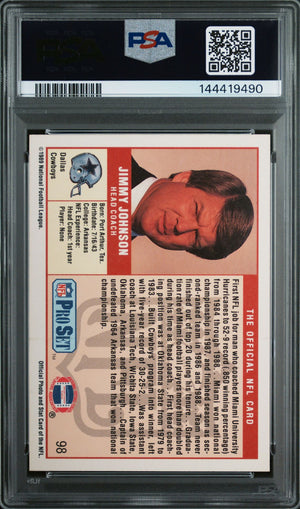 Jimmy Johnson 1989 Pro Set Dallas Cowboys Signed Football RC Rookie Card #98 Graded PSA 9 Auto 10 Cert #144419490-Powers Sports Memorabilia