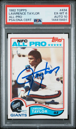 Lawrence Taylor 1982 Topps All-Pro New York Giants Signed Football RC Rookie Card #434 Graded PSA 6 Auto 10 Cert #144419491-Powers Sports Memorabilia