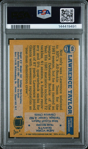 Lawrence Taylor 1982 Topps All-Pro New York Giants Signed Football RC Rookie Card #434 Graded PSA 6 Auto 10 Cert #144419491-Powers Sports Memorabilia