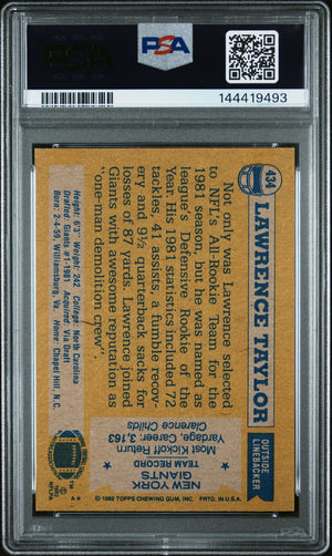 Lawrence Taylor 1982 Topps All-Pro New York Giants Signed Football RC Rookie Card #434 Graded PSA 7 Auto 10 Cert #144419493-Powers Sports Memorabilia