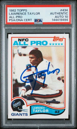 Lawrence Taylor 1982 Topps All-Pro New York Giants Signed Football RC Rookie Card #434 Graded PSA Authentic Auto 10 Cert #144419494-Powers Sports Memorabilia