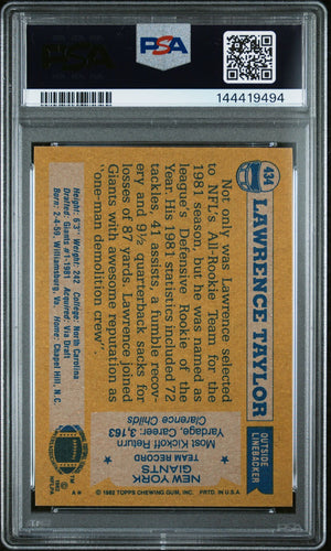Lawrence Taylor 1982 Topps All-Pro New York Giants Signed Football RC Rookie Card #434 Graded PSA Authentic Auto 10 Cert #144419494-Powers Sports Memorabilia