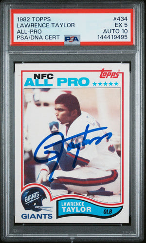 Lawrence Taylor 1982 Topps All-Pro New York Giants Signed Football RC Rookie Card #434 Graded PSA 5 Auto 10 Cert #144419495-Powers Sports Memorabilia