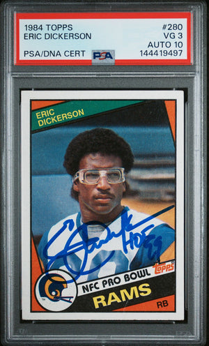 Eric Dickerson 1984 Topps Los Angeles Rams Signed Football RC Rookie Card #280 Graded PSA 3 Auto 10 Cert #144419497-Powers Sports Memorabilia