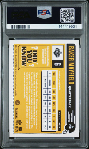 Baker Mayfield 2018 Panini Classics Oklahoma Sooners Signed Football RC Rookie Card #208 Graded PSA 10 Auto 10 Cert #144419501-Powers Sports Memorabilia