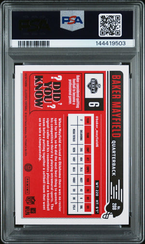 Baker Mayfield 2018 Panini Classics Red Back Oklahoma Sooners Signed Football RC Rookie Card #208 Serial 201/299 Graded PSA 10 Auto 10 Cert #144419503-Powers Sports Memorabilia