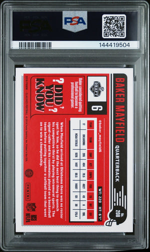 Baker Mayfield 2018 Panini Classics Red Back Oklahoma Sooners Signed Football RC Rookie Card #208 Serial 150/299 Graded PSA 7 Auto 10 Cert #144419504-Powers Sports Memorabilia