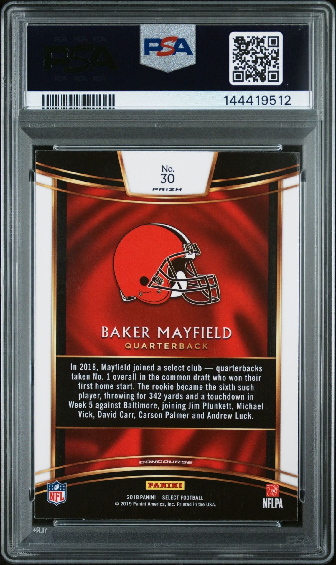 Baker Mayfield 2018 Panini Select Silver Prizm Cleveland Browns Signed Football RC Rookie Card #30 Graded PSA 6 Auto 10 Cert #144419512-Powers Sports Memorabilia