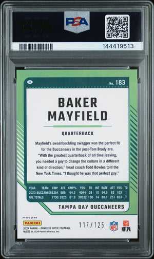Baker Mayfield 2024 Donruss Optic Red Tampa Bay Buccaneers Signed Football Card #183 Serial 117/125 Graded PSA 9 Auto 10 Cert #144419513-Powers Sports Memorabilia