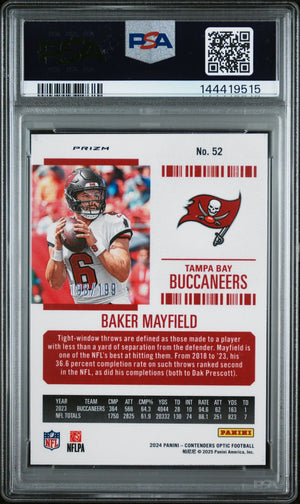 Baker Mayfield 2024 Contenders Optic Red Tampa Bay Buccaneers Signed Football Card #52 Serial 198/199 Graded PSA 9 Auto 10 Cert #144419515-Powers Sports Memorabilia