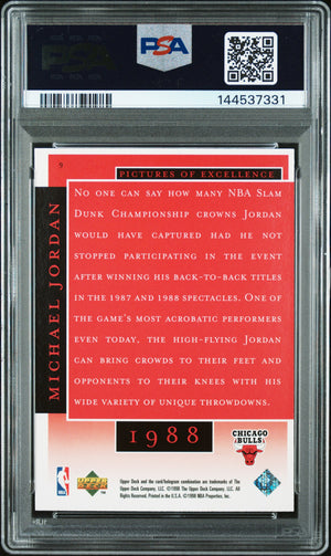 Michael Jordan 1998 Upper Deck MJ Career Collection Pictures of Excellence Chicago Bulls Basketball Card #9 Graded PSA 8 Cert #144537331-Powers Sports Memorabilia