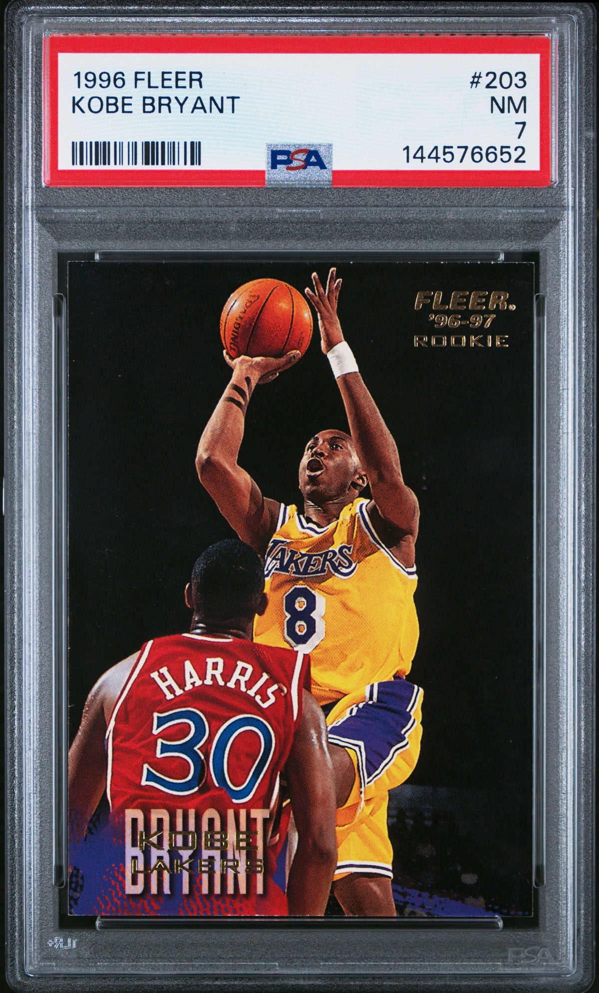 Kobe Bryant 1996 Fleer Los Angeles Lakers Basketball Rookie Card #203 Graded PSA 7 Cert #144576652-Powers Sports Memorabilia