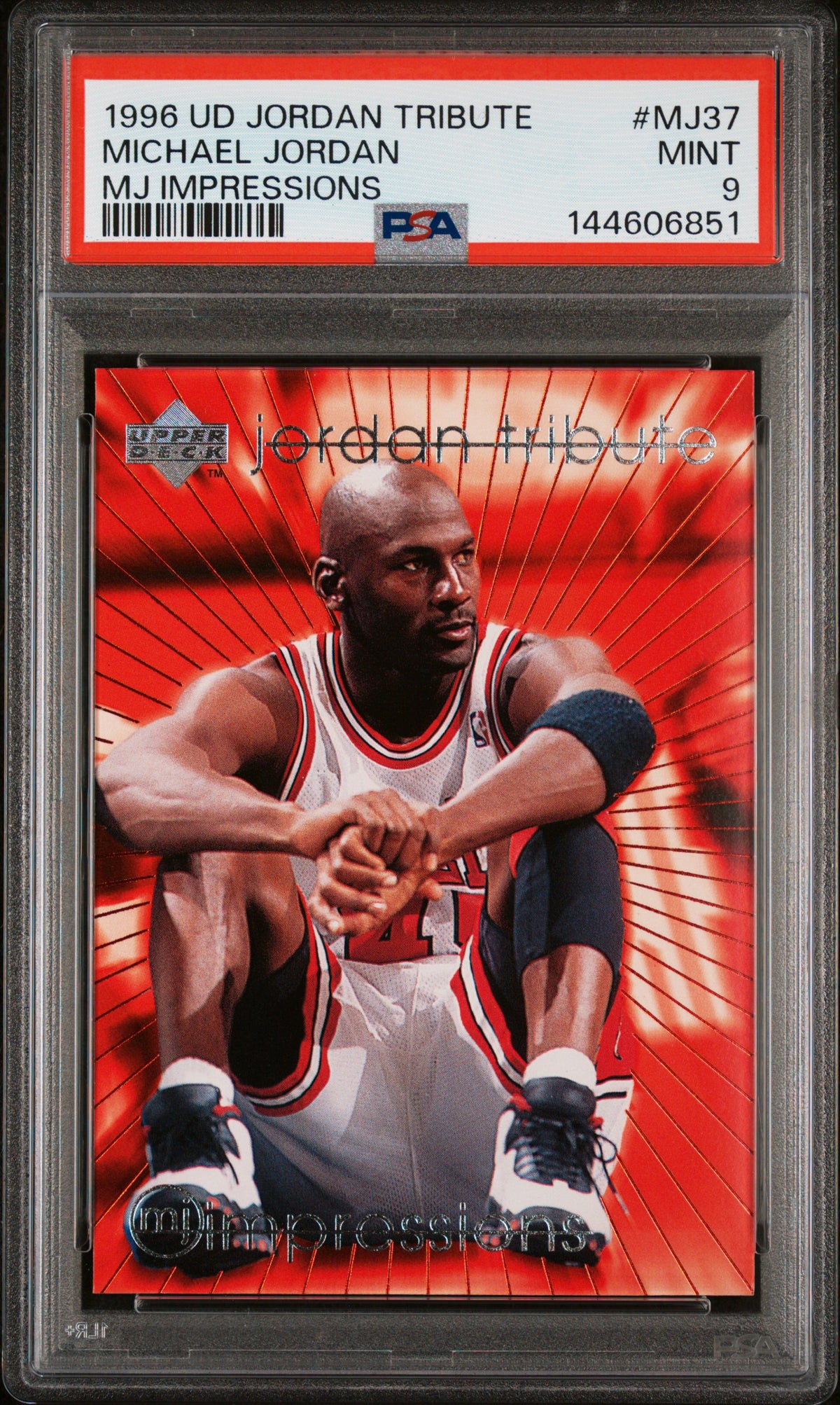 Michael Jordan 1996 Upper Deck Jordan Tribute MJ Impressions Chicago Bulls Basketball Card #MJ37 Graded PSA 9 Cert #144606851-Powers Sports Memorabilia