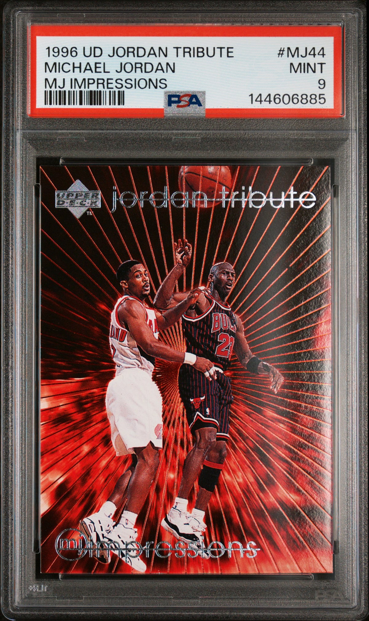 Michael Jordan 1996 Upper Deck Jordan Tribute MJ Impressions Chicago Bulls Basketball Card #MJ44 Graded PSA 9 Cert #144606885-Powers Sports Memorabilia