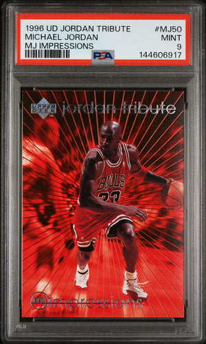 Michael Jordan 1996 Upper Deck Jordan Tribute MJ Impressions Chicago Bulls Basketball Card #MJ50 Graded PSA 9 Cert #144606917-Powers Sports Memorabilia
