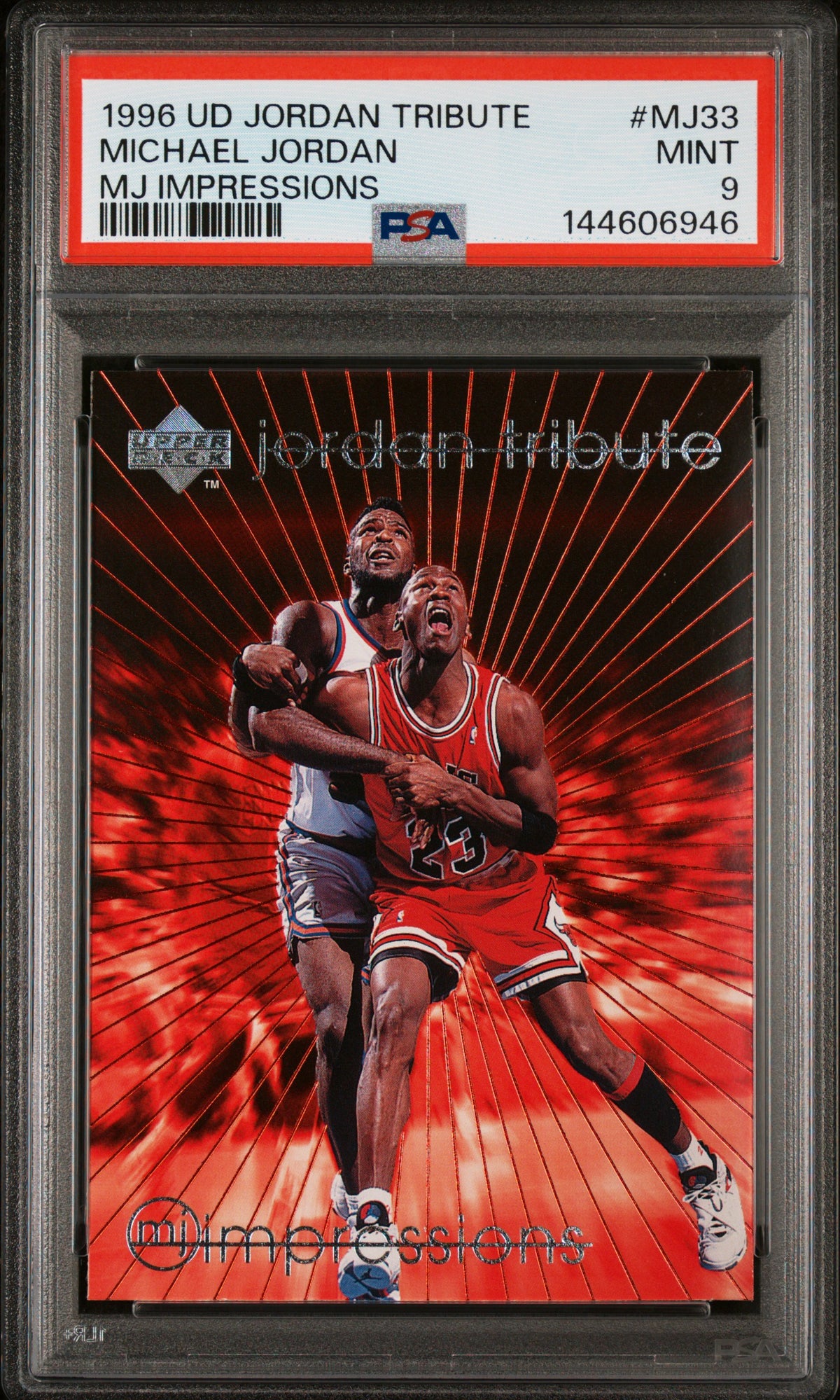 Michael Jordan 1996 Upper Deck Jordan Tribute MJ Impressions Chicago Bulls Basketball Card #MJ33 Graded PSA 9 Cert #144606946-Powers Sports Memorabilia