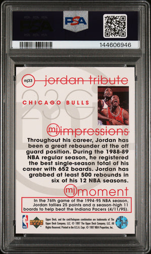 Michael Jordan 1996 Upper Deck Jordan Tribute MJ Impressions Chicago Bulls Basketball Card #MJ33 Graded PSA 9 Cert #144606946-Powers Sports Memorabilia