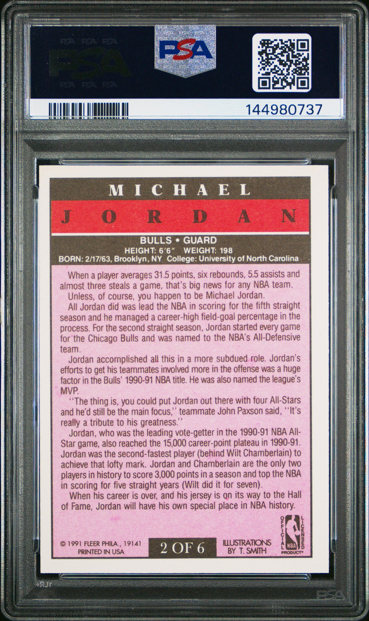 Michael Jordan 1991 Fleer Pro-Visions Chicago Bulls Basketball Card #2 Graded PSA 9 Cert #144980737-Powers Sports Memorabilia