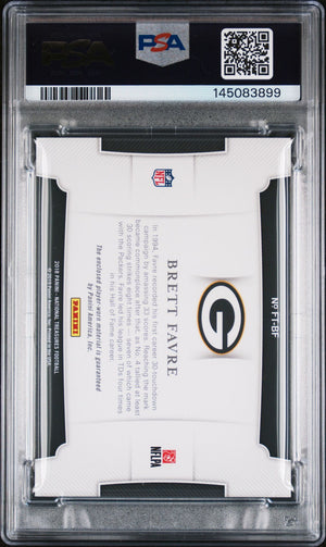 Brett Favre 2018 Panini National Treasures Green Bay Packers Signed Football Card #FT-BF Franchise Treasures Patch Worn Authentic Auto 10 Graded PSA 8 Cert #145083899 76/99-Powers Sports Memorabilia