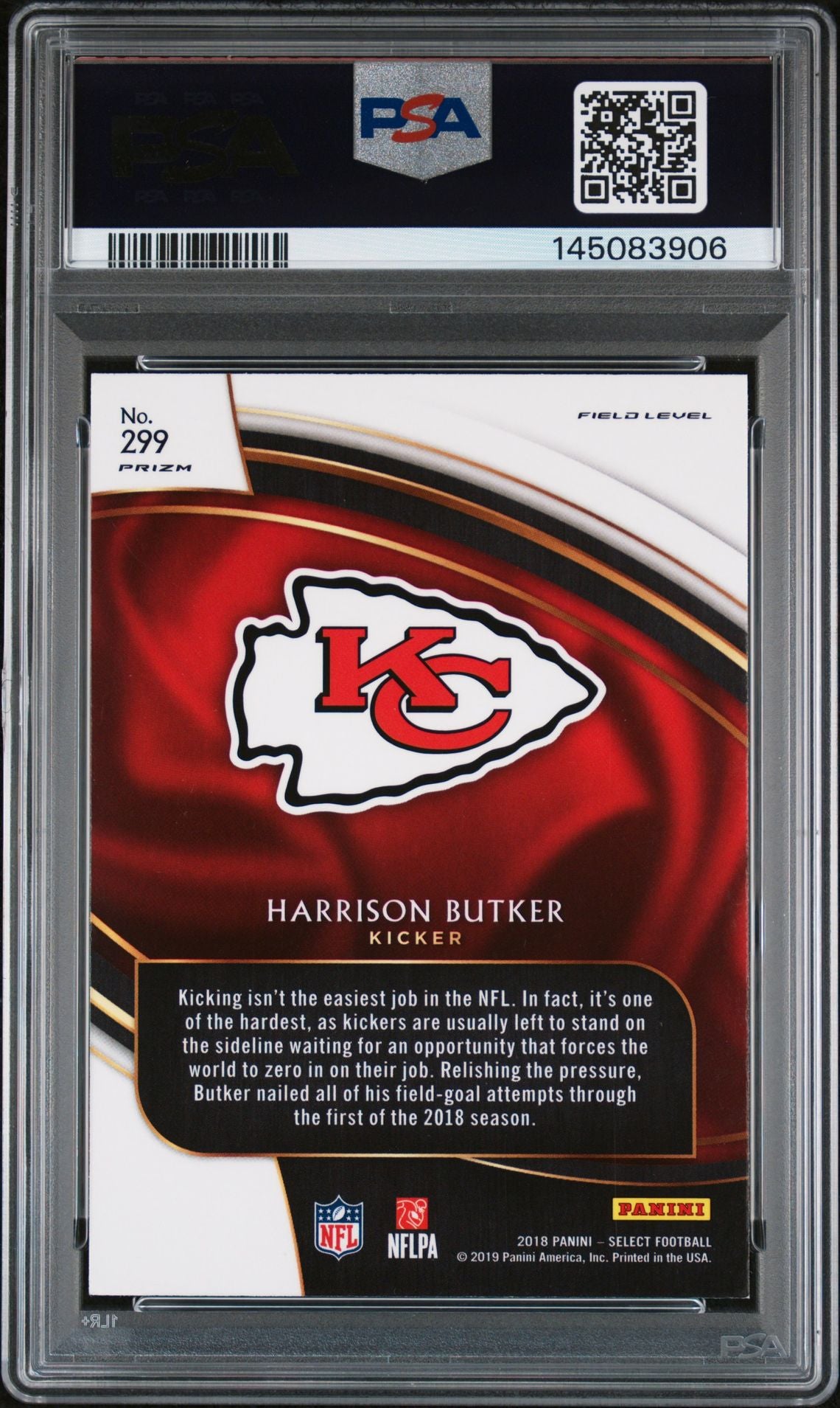 Harrison Butker 2018 Panini Select Silver Prizm Kansas City Chiefs Signed Football Rookie Card #299 Auto 10 Graded PSA 9 Cert #145083906-Powers Sports Memorabilia