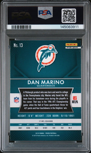 Dan Marino 2015 Panini Prizm Green Miami Dolphins Signed Football Card #13 Auto 8 Graded PSA 9 Cert #145083911-Powers Sports Memorabilia