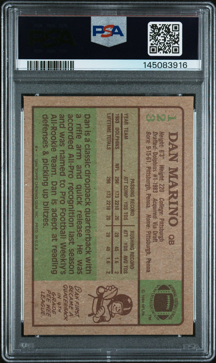 Dan Marino 1984 Topps Miami Dolphins Signed Football RC Rookie Card #123 RC Auto 10 Graded PSA 6 Cert #145083916-Powers Sports Memorabilia