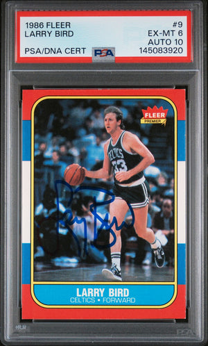 Larry Bird 1986 Fleer Boston Celtics Signed Basketball Card #9 Auto 10 Graded PSA 6 Cert #145083920-Powers Sports Memorabilia