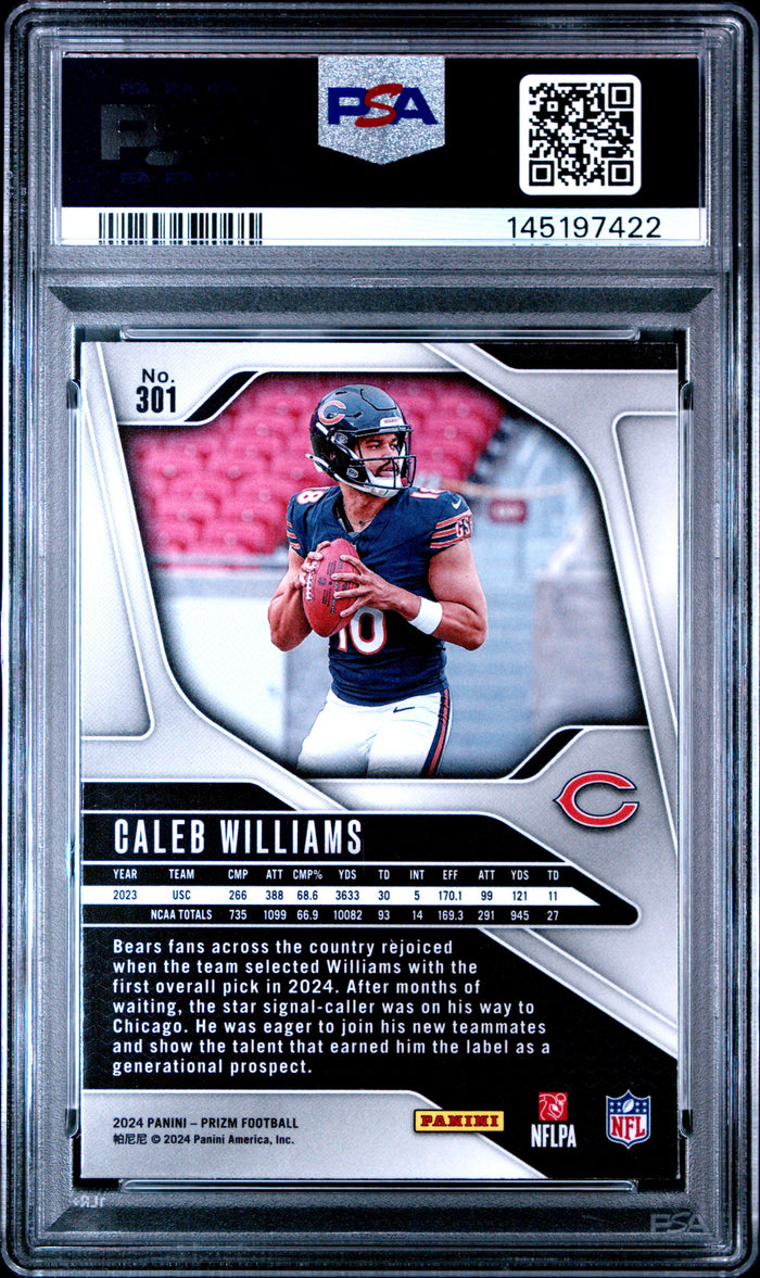 Caleb Williams 2024 Panini Prizm Chicago Bears Football RC Rookie Card #301 Graded PSA 8 Cert #145197422-Powers Sports Memorabilia