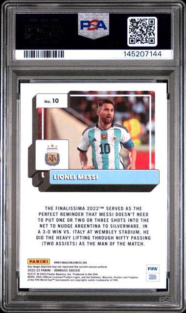 Lionel Messi 2022 Donruss FIFA Optic Argentina Card #10 PSA 9-Powers Sports Memorabilia