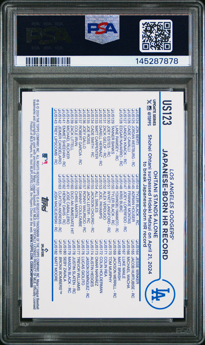 Shohei Ohtani 2024 Topps Update Royal Blue Card #US123 PSA 8-Powers Sports Memorabilia