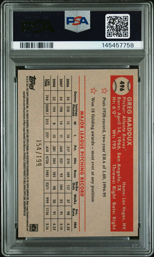 Greg Maddux 2021 Topps Chrome Platinum Anniversary Blue Mini Diamond Refractor Atlanta Braves Signed Baseball Card #496 Graded PSA 10 Auto 10 Serial #154/199 Cert #145457758-Powers Sports Memorabilia