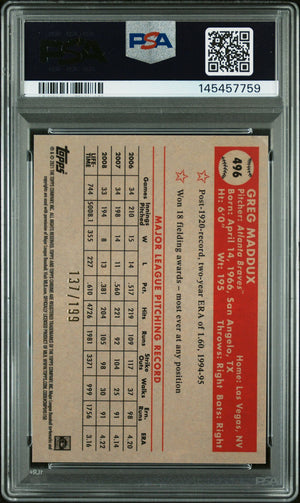 Greg Maddux 2021 Topps Chrome Platinum Anniversary Blue Mini Diamond Refractor Atlanta Braves Signed Baseball Card #496 Graded PSA 6 Auto 10 Serial #137/199 Cert #145457759-Powers Sports Memorabilia