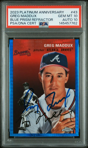 Greg Maddux 2023 Topps Chrome Platinum Anniversary Blue Prism Refractor Atlanta Braves Signed Baseball Card #43 Graded PSA 10 Auto 10 Cert #145457762-Powers Sports Memorabilia